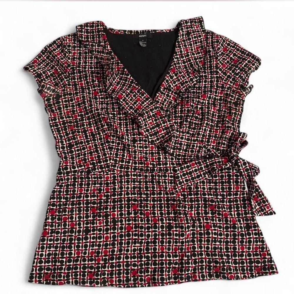 Alfani Women's Black and Red Geometric Blouse